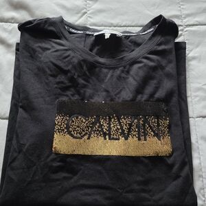 Calvin Klein Black Tee with Gold Sequin Logo
